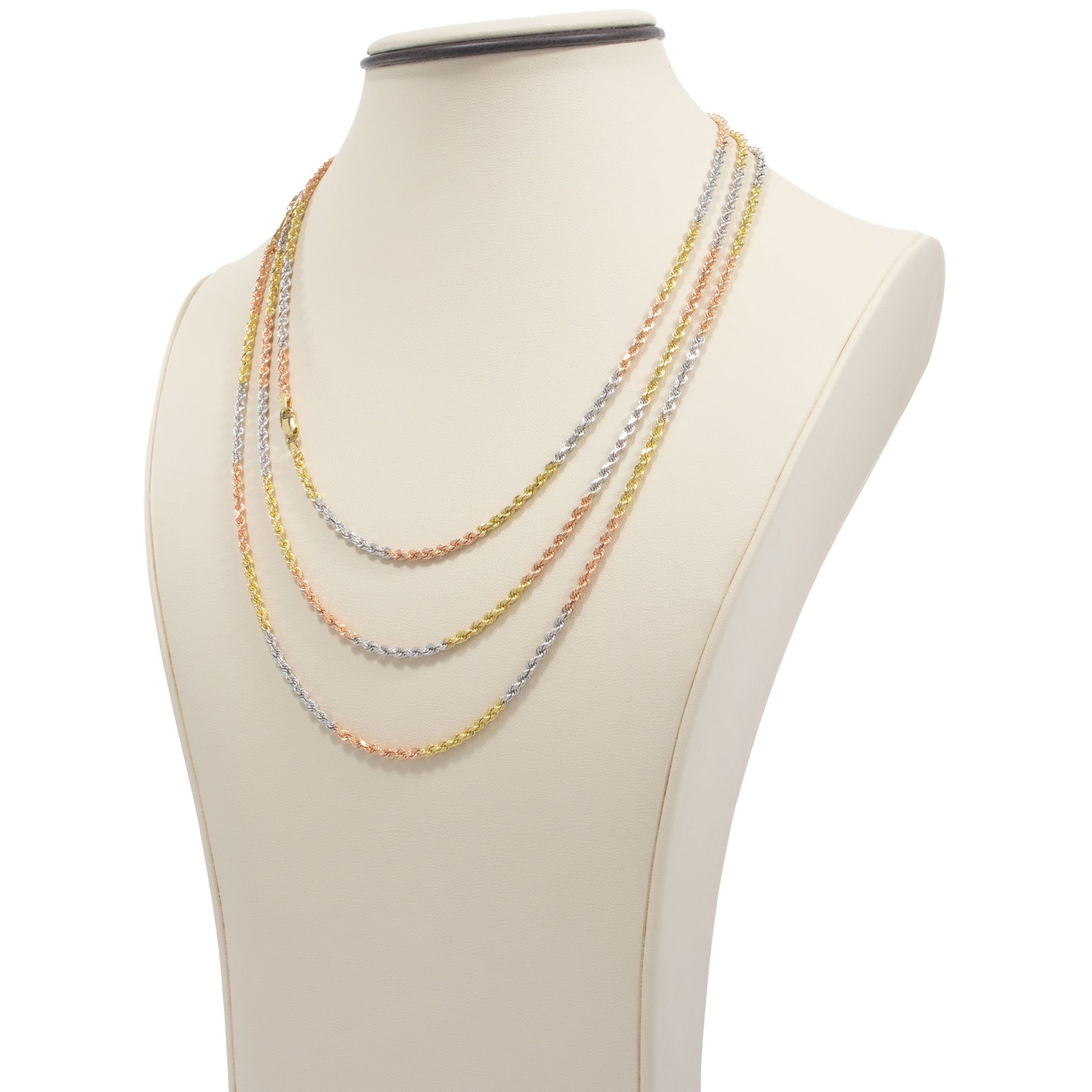 Tricolor Rope Chain- 2.5mm - 14k Solid Gold| GOLDZENN Jewelry