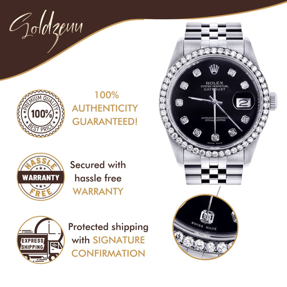 Rolex Datejust 36mm -16200- Black Dial Jubilee Band| GOLDZENN- Showing the features of the watch.