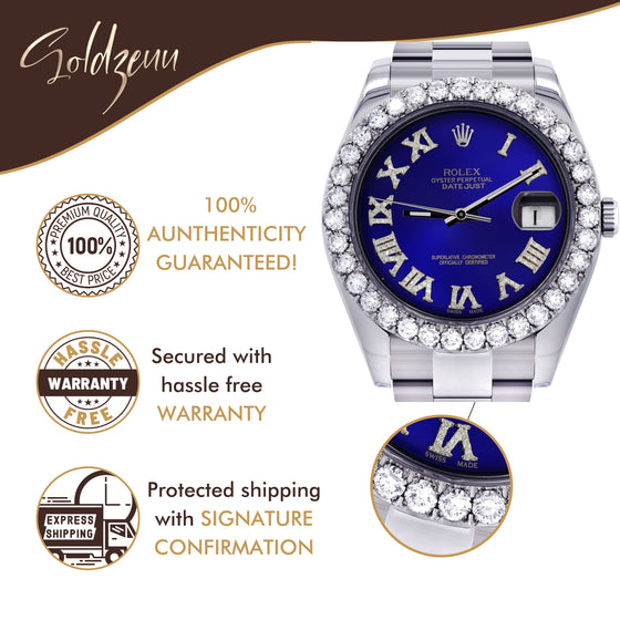 Rolex Datejust II 41mm- Blue Roman Diamond Dial Oyster Band| GOLDZENN