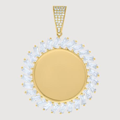 The 10k Solid Gold Custom Picture Pendant features a smooth center, slanted baguette CZ stone border, and a gold bail with small white stones—timeless for personalized photo jewelry.