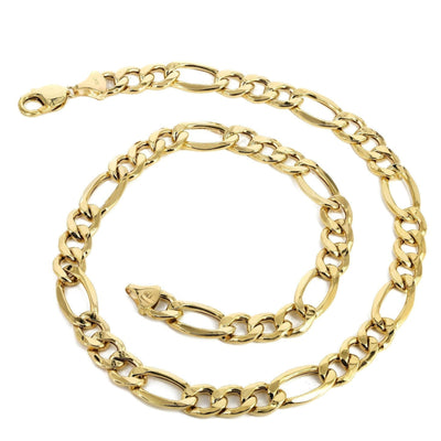 Figaro Link Chain- Solid Yellow Gold- 3mm - GOLDZENN- Showing the chain's full detail.