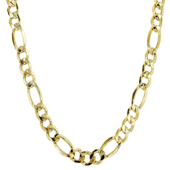 7mm Figaro Link Chain - Solid Yellow Gold| GOLDZENN- Showing the chain detail.