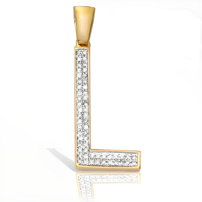"L" Pendant -0.15CTW Diamond Initial Women's Pendant- 10k| GOLDZENN- Showing the pendants detail.