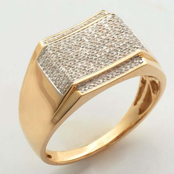 0.4CTW Men's Micropave Diamond Ring - 14k Yellow Gold
