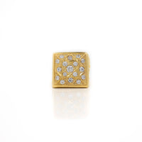 The Square Cluster Ring in Solid Gold features a flat square-shaped band adorned with multiple small round diamonds in a geometric pattern, shown on a white background.