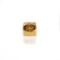 The Square Cluster Ring in Solid Gold is shown upright on a white background, emphasizing its intricate design and the hollow underside of the gold band.
