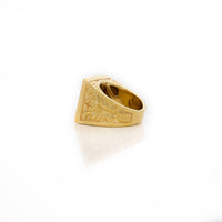 The Square Cluster Ring in Solid Gold is displayed on a white reflective surface, showcasing its ornate side engraving, square face, and elegant detailing for a refined look.