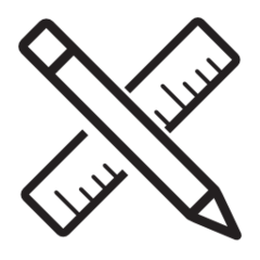 A simple black outline of a pencil and ruler crossed in an X shape on a white background—ideal for showcasing the Item Personalization feature.