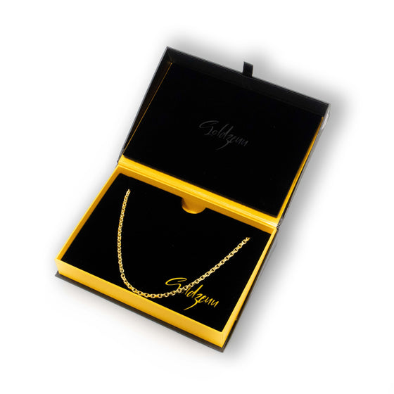 Link Cable Chain- 3.5mm-  Solid Yellow Gold| GOLDZENN- In a box view of the chain.
