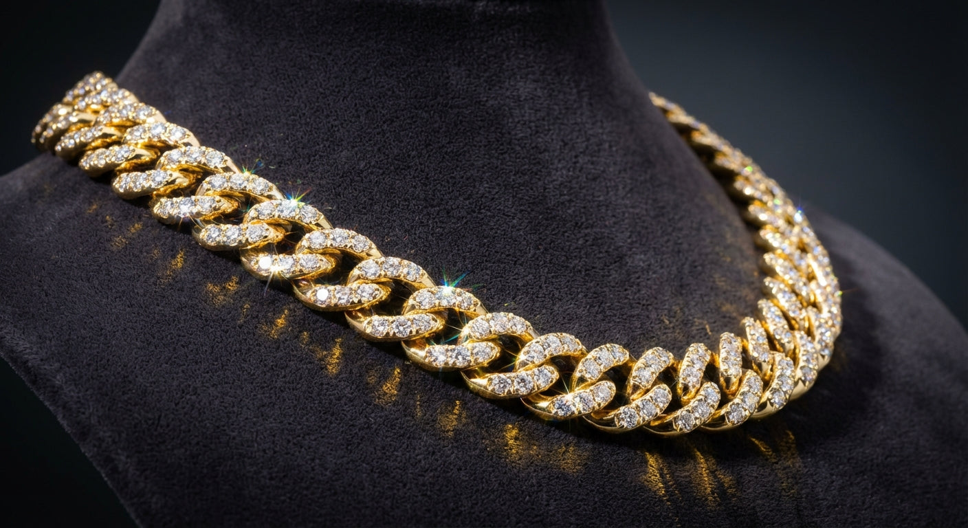 Diamond Cuban link chain with VS-clarity diamonds set in 14K gold - handcrafted by GOLDZENN